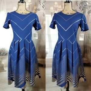 LuLaRoe Amelia Blue and Silver Elegant Dress